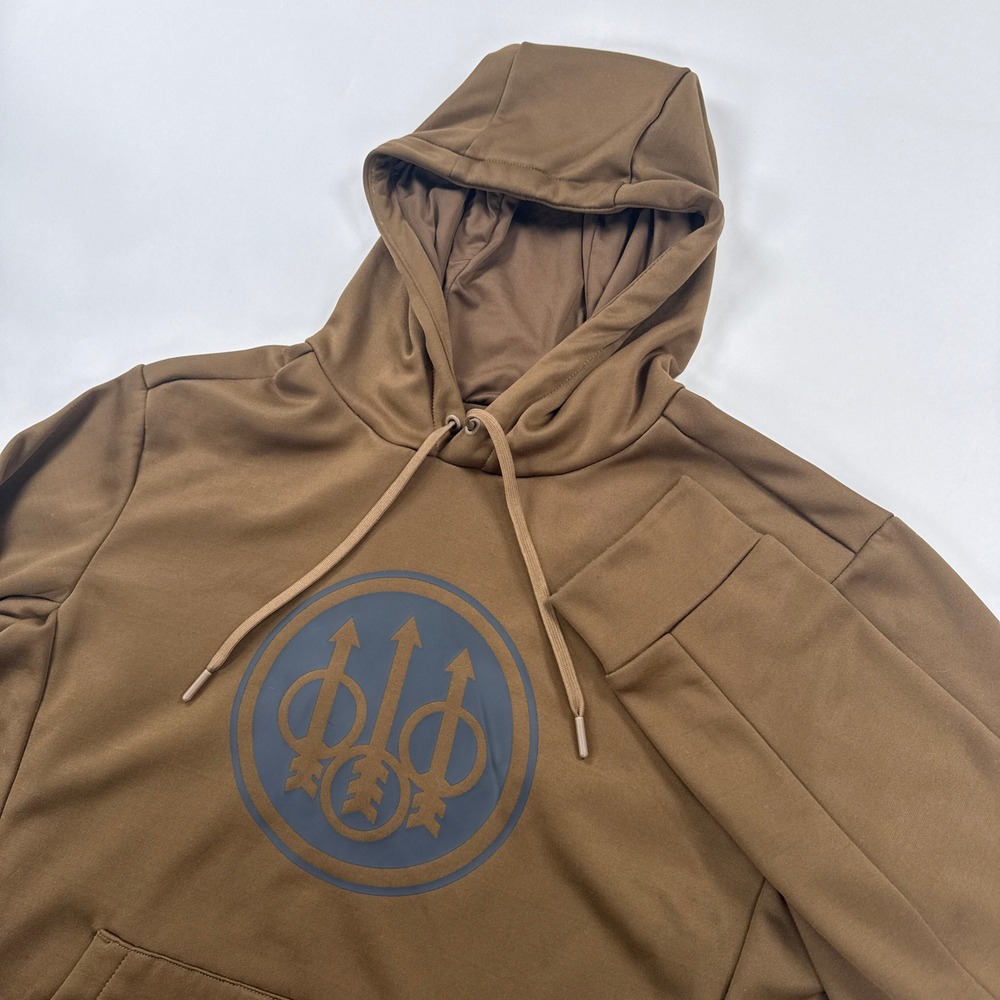 Beretta Mens Hoodie Size M Brown Trident Logo Pullover Performance Tactical